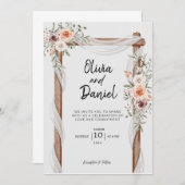 White Brown Rustic Floral Wedding Invitation Kaart (Voorkant / Achterkant)