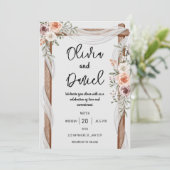 White Brown Rustic Floral Wedding Invitation Kaart (Staand voorkant)
