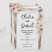 White Brown Rustic Floral Wedding Invitation Kaart (Voorkant / Achterkant)