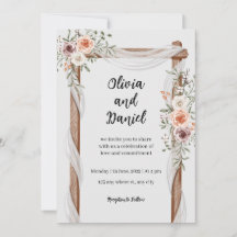 White Brown Rustic Floral Wedding Invitation