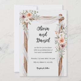 White Brown Rustic Floral Wedding Invitation Kaart