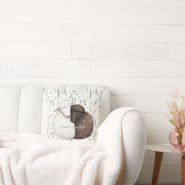 White Brown Sheep Flowers  Kussen (Bank)
