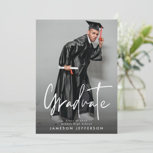 White Brush Afstuderen Foto Afstuderen Aankondiging (Staand voorkant)