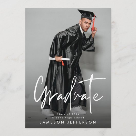 White Brush Afstuderen Foto Afstuderen Aankondiging (Voorkant)