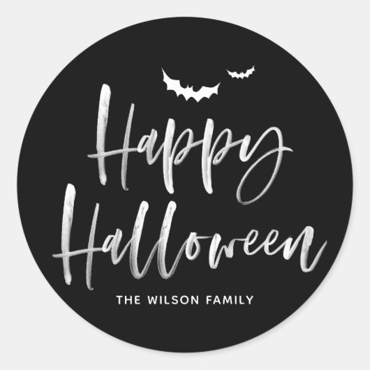 White Brush Lettering Happy Halloween | Dank u wel Ronde Sticker (Voorkant)