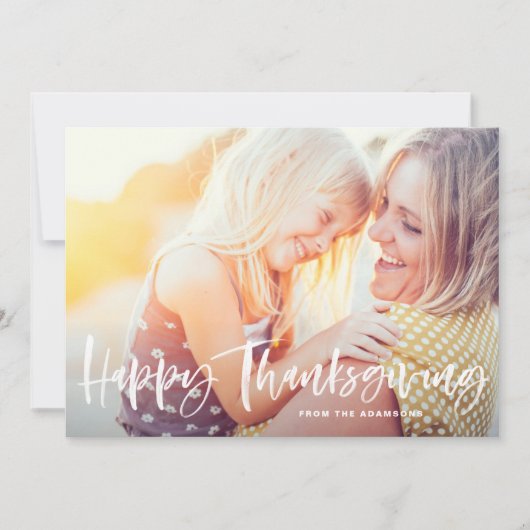 White Brush Lettering Happy Thanksgiving Photo Feestdagenkaart (Voorkant)