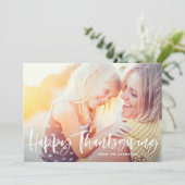 White Brush Lettering Happy Thanksgiving Photo Feestdagenkaart (Staand voorkant)