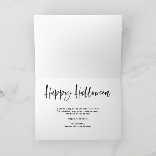 White Brush Lettering Overlay Gelukkig Halloween Feestdagen Kaart (Binnen)