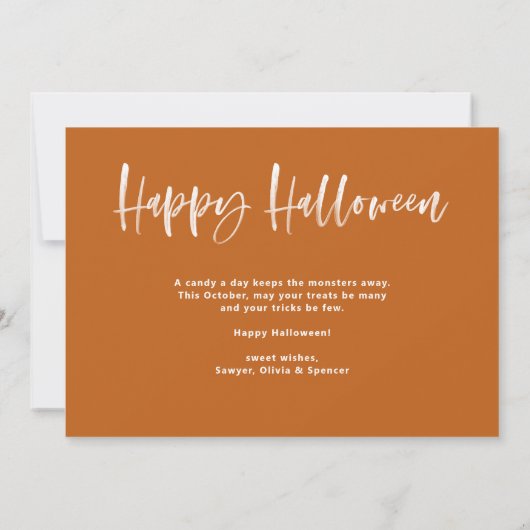 White Brush Lettering Overlay Happy Halloween Kaar (Achterkant)