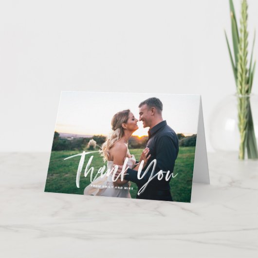 White Brush Lettering Overlay Photo Wedding Bedankkaart (Voorkant)
