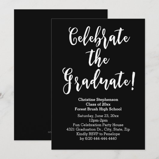 White Brush Script Celebrate Afstuderen Kaart (Voorkant / Achterkant)