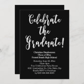 White Brush Script Celebrate Graduparty Kaart (Voorkant / Achterkant)