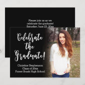 White Brush Script Celebrate Photo Afstuderen Kaart (Voorkant / Achterkant)