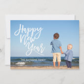 White Brush Script Gelukkig Nieuwjaar Foto Feestdagenkaart (Voorkant)