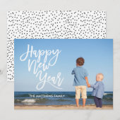 White Brush Script Gelukkig Nieuwjaar Foto Feestdagenkaart (Voorkant / Achterkant)