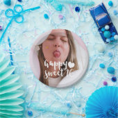 White Brush Script Happy Sweet 16 Photo Papieren Bordje (Feest)