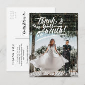 White Brush Script Twigs Harting You Wedding Photo Aankondigingskaart (Voorkant / Achterkant)