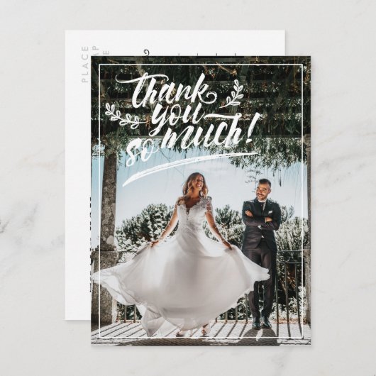 White Brush Script Twigs Harting You Wedding Photo Aankondigingskaart (Voorkant / Achterkant)