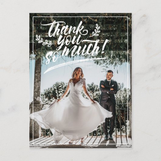 White Brush Script Twigs Harting You Wedding Photo Aankondigingskaart (Voorkant)