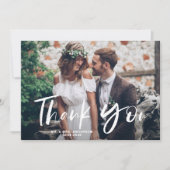 White Brushand Lettered Photo Wedding Dankuwel Bedankkaart (Voorkant)