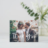White Brushand Lettered Photo Wedding Dankuwel Briefkaart (Staand voorkant)