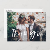 White Brushand Lettered Photo Wedding Dankuwel Briefkaart (Voorkant / Achterkant)