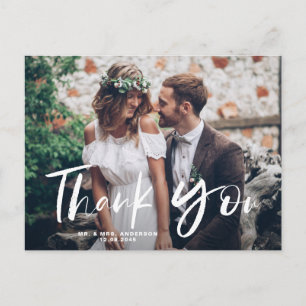 White Brushand Lettered Photo Wedding Dankuwel Briefkaart