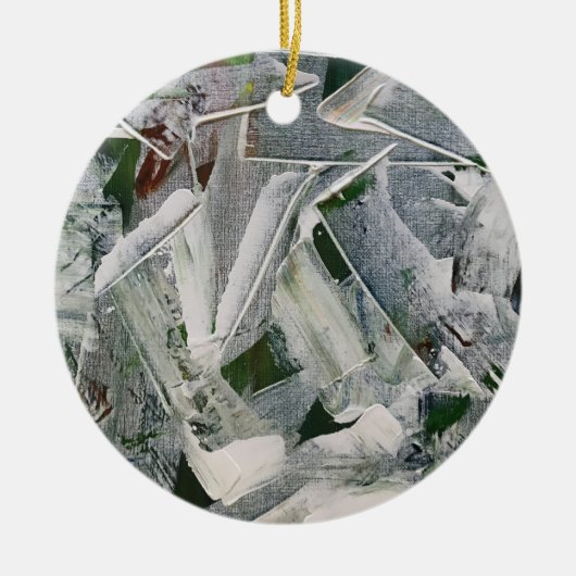White Brushstrokes-Hand Painted Rustic Wabi Sabi Keramisch Ornament (Voorkant)