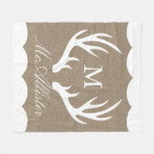 White Buck Antlers Burlap White Border Familienaam Fleece Deken (Voorkant (Horizontaal))