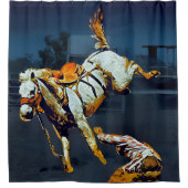 White Bucking Bronco en Cowboy bij Rodeo Douchegordijn (Voorkant)