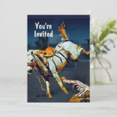 White Bucking Bronco en Cowboy bij Rodeo Kaart (Staand voorkant)