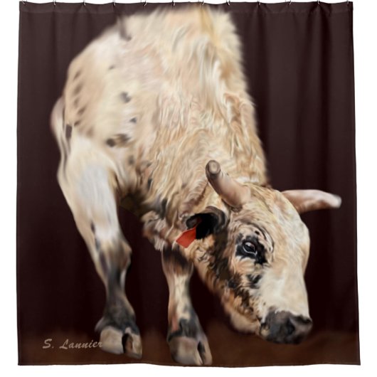 White Bucking Rodeo Bull Douchegordijn (Voorkant)