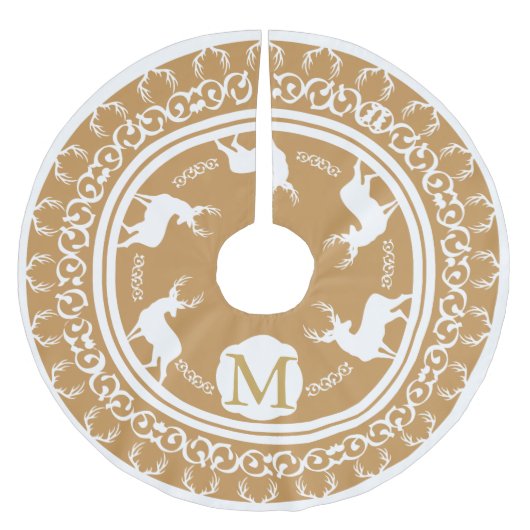 White Bucks Antlers Gold Monogrammed Kerstboom Rok (Voorkant)