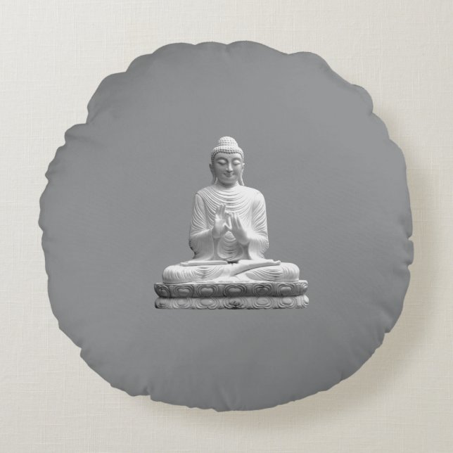 White Buddha Statue Rond Kussen (Voorkant)