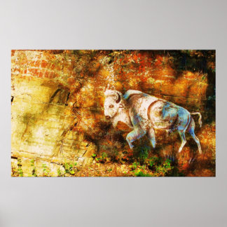 White Buffalo Cliff Art Poster