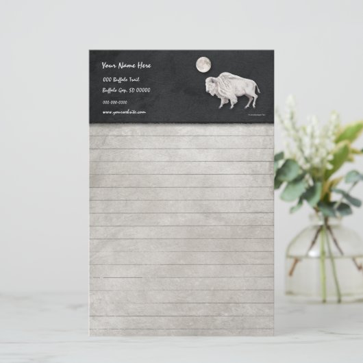 White Buffalo Full Moon Lined Briefpapier (Staand voorkant)