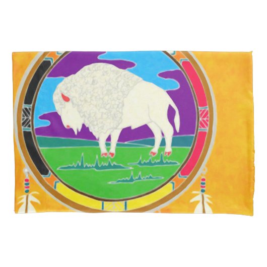 White Buffalo Native American Pillowcase Kussensloop (Voorkant)