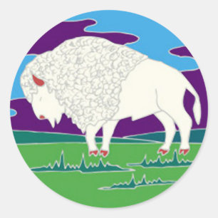 White Buffalo Native American Round Sticker