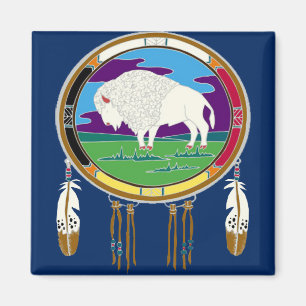 White Buffalo Native American Square Magnet