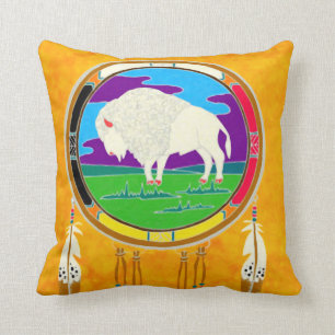 White Buffalo Native American Square Pillow Kussen