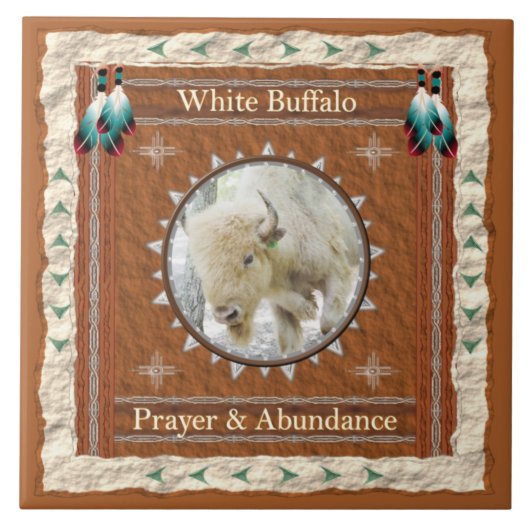 White Buffalo - Prayer & Abundance Ceramic Tile Tegeltje (Voorkant)