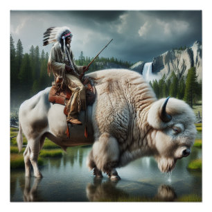 White Buffalo Yellowstone Park met Indiase kunst Perfect Poster