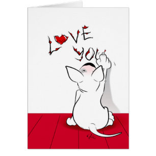 White Bull Terrier Cartoon Kaart "Hou van je"