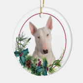 White Bull Terrier Dog Evergreen Berry Wreath Keramisch Ornament (Links)