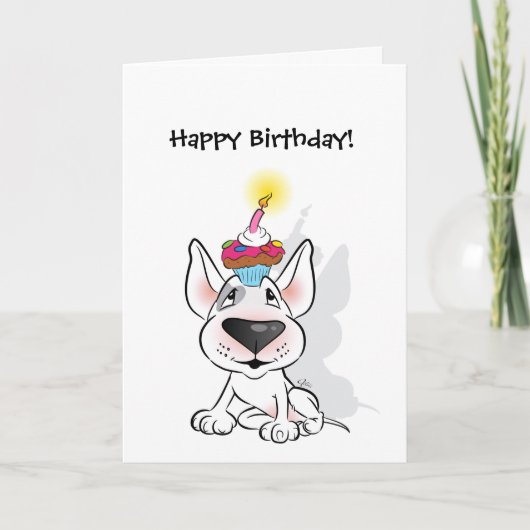 White Bull Terrier Happy Birthday Wenskaart Kaart (Voorkant)