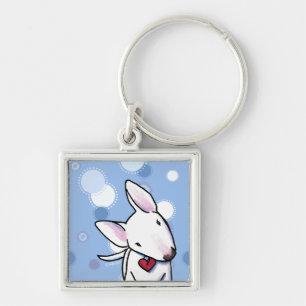 White Bull Terrier op Blue Stippen Sleutelhanger