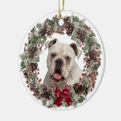 White Bulldog Pinecone Wreath Personalized Keramisch Ornament (Links)