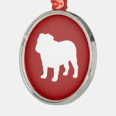 White Bulldog Silhouette op Red Kerstfeestdag Metalen Ornament (Links)
