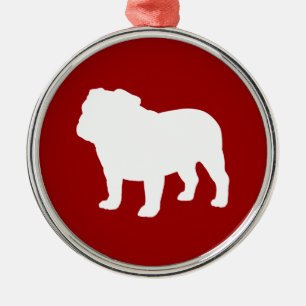 White Bulldog Silhouette op Red Kerstfeestdag Metalen Ornament