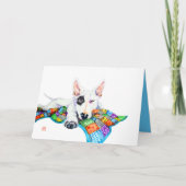White Bullterrier op Patchwork - Kunst Kaart (Voorkant)